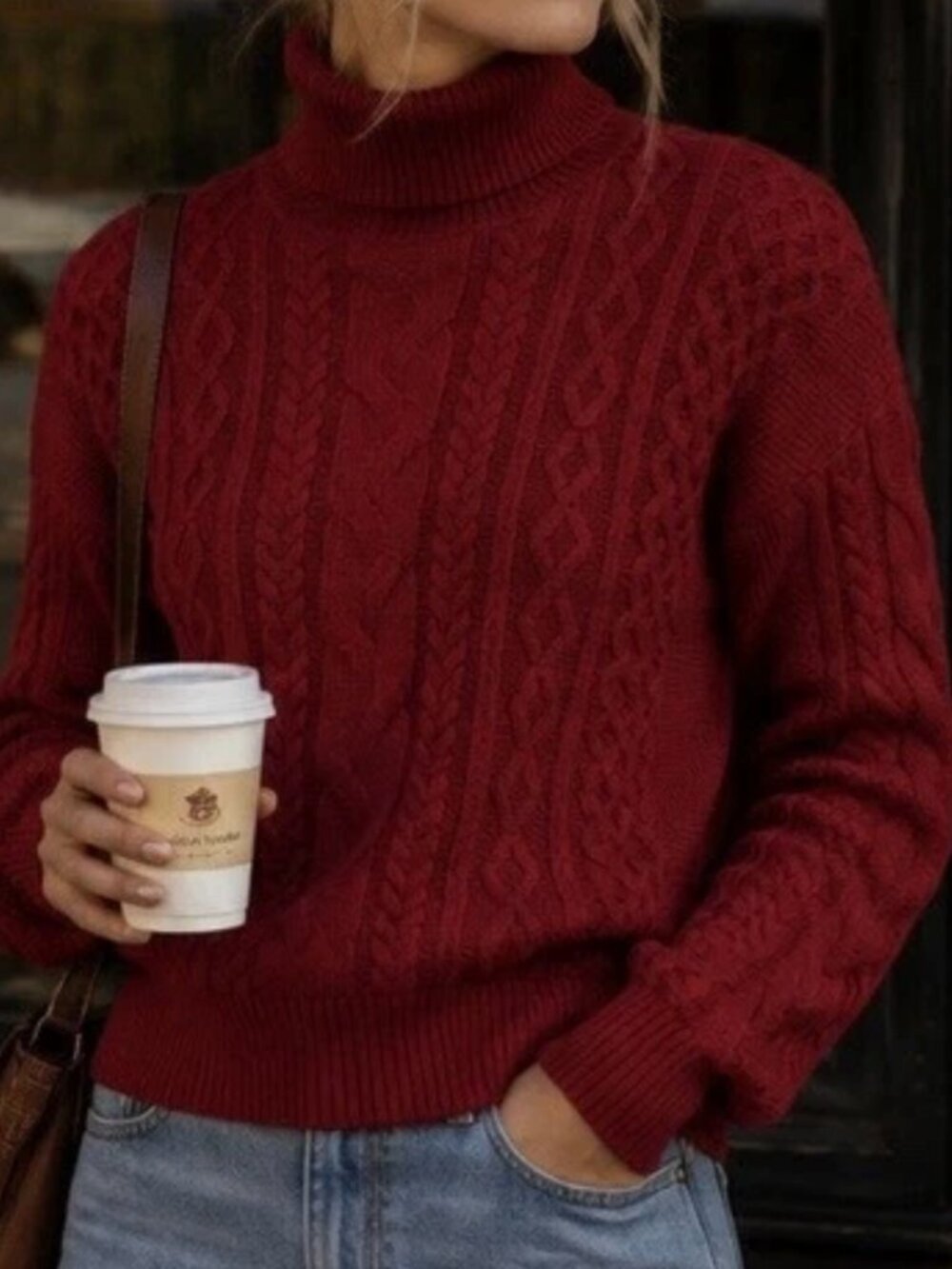 Gap Deep Red Mix-Texture Turtleneck Sweater — Size M - Picture 2 of 10